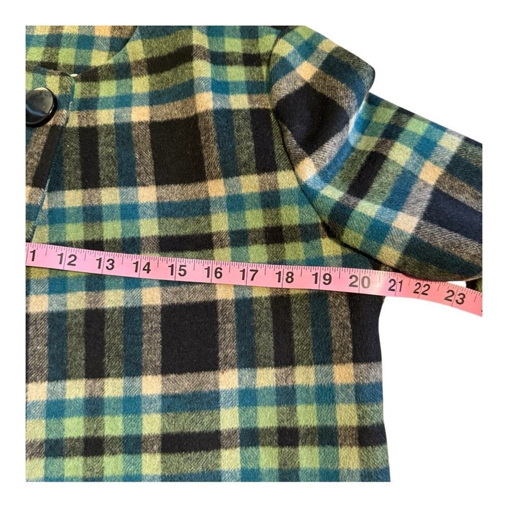 Joe’s Green Blue Plaid Wool Blend Cropped Jacket Lined Coat Retro Cape M - Picture 6 of 10